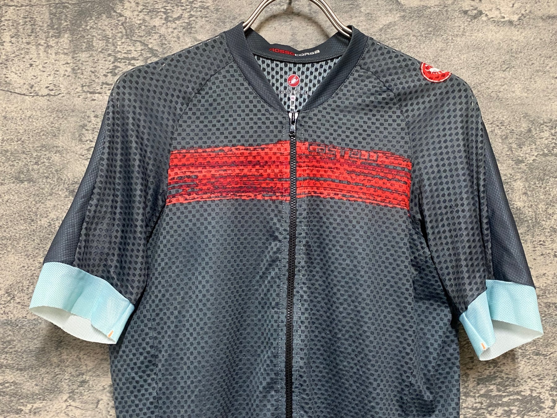 KB221 カステリ CASTELLI 半袖 サイクルジャージ グレー 赤 XL
