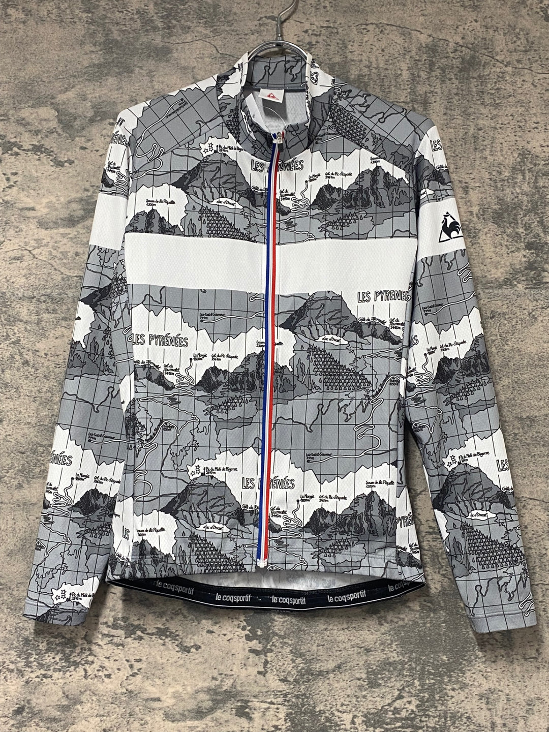 KK037 ルコックスポルティフ le coq sportif 長袖 サイクルジャージ グレー 白 S