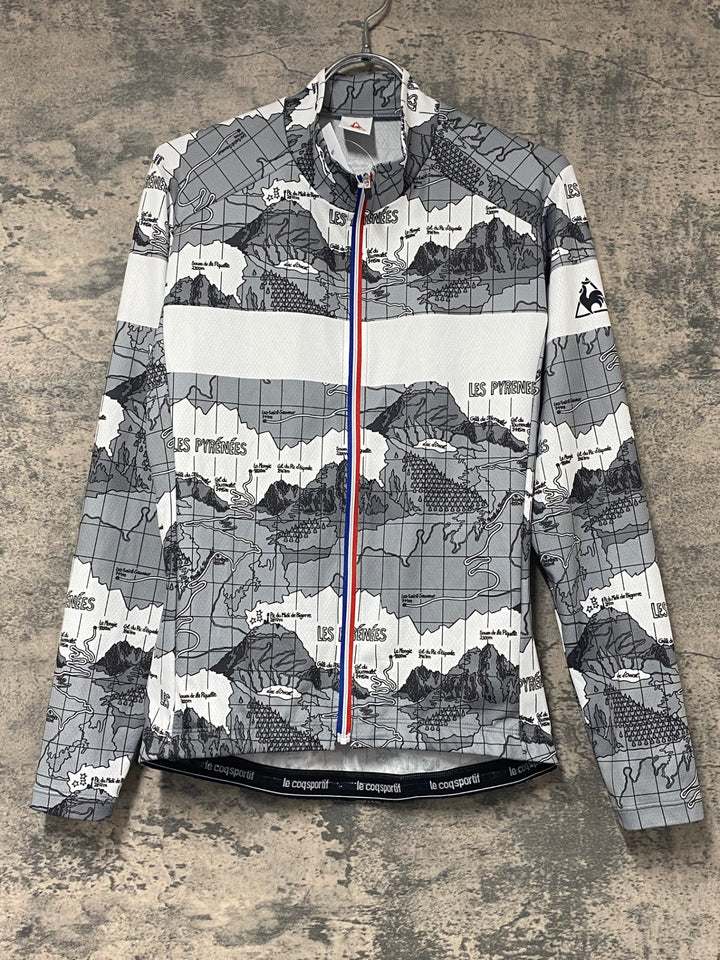 KK037 ルコックスポルティフ le coq sportif 長袖 サイクルジャージ グレー 白 S