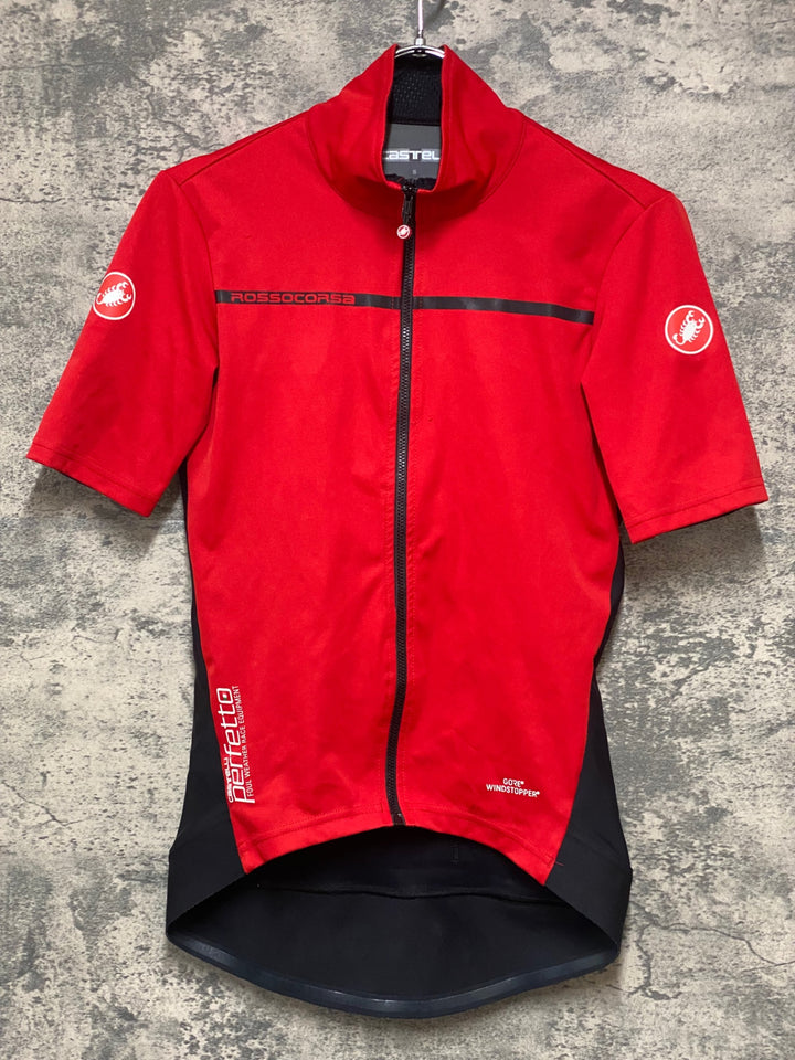 KE085 カステリ CASTELLI ロッソコルサ ROSSO CORSA perfetto 半袖 サイクルジャージ 赤 S GORE WINDSTOPPER ※汚れ
