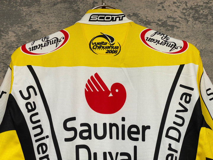 KG654 カステリ CASTELLI 半袖 サイクルジャージ 黄白 S ロゴ擦れ 汚れ