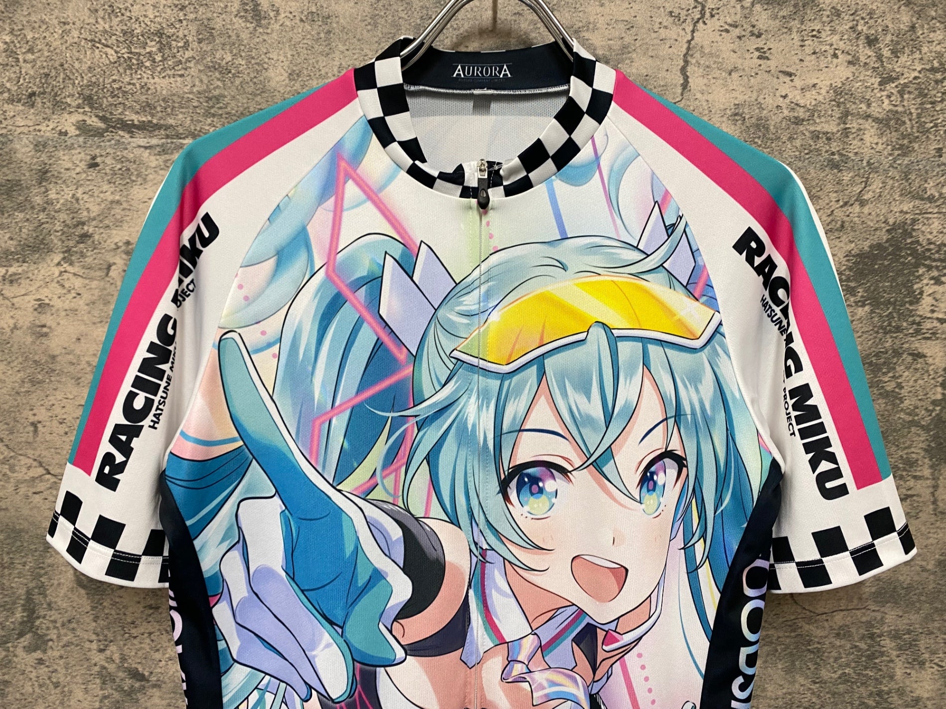 KA074 アウローラ AURORA 半袖 サイクルジャージ 白 青 XL RACING MIKU