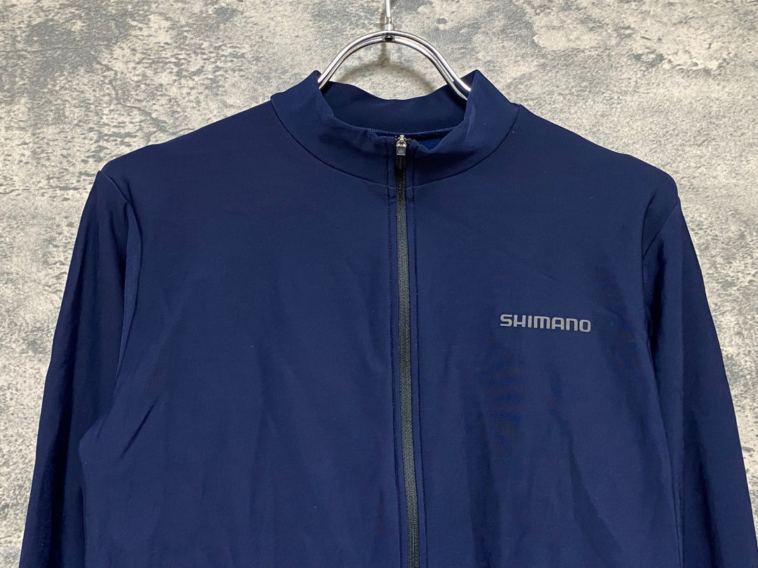 KD808 シマノ SHIMANO 長袖 サイクルジャージ 裏起毛 L 紺 毛羽立ちあり