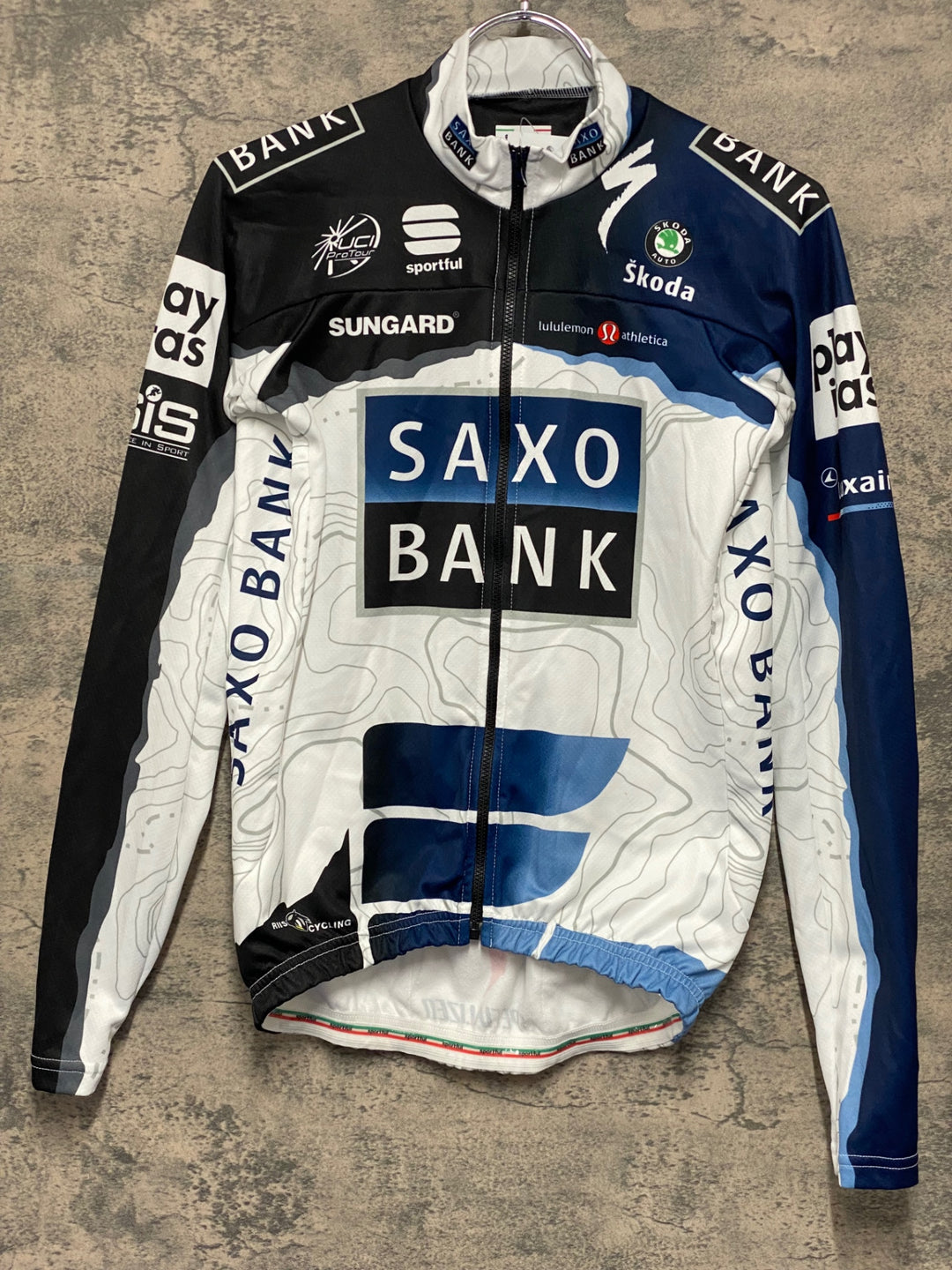 KE983 スポーツフル sportful 長袖 サイクルジャージ 白 黒 S 裏起毛 SAXO BANK