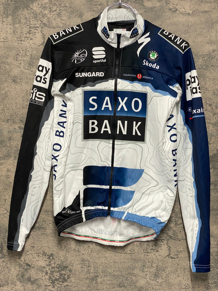 KE983 スポーツフル sportful 長袖 サイクルジャージ 白 黒 S 裏起毛 SAXO BANK