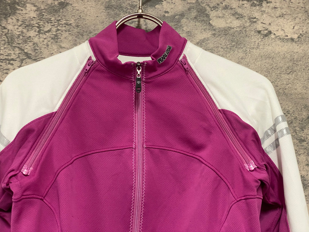 KD219 パールイズミ PEARL iZUMi UVロングスリーブジャージ 半袖/長袖 着脱式 サイクルジャージ M 赤紫 一部生地傷み