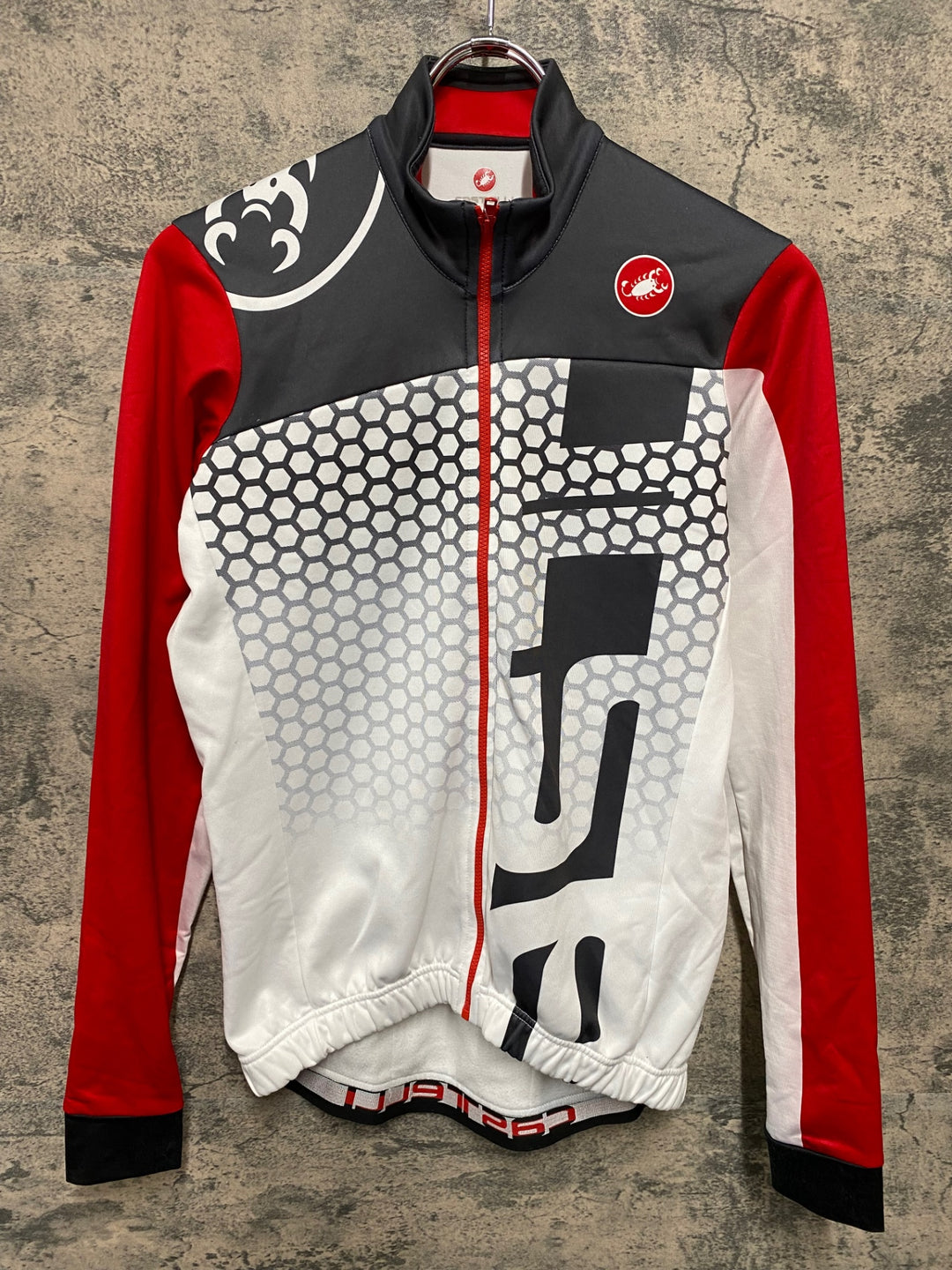 JT791 カステリ CASTELLI 長袖 サイクルジャージ 白 赤 M 裏起毛