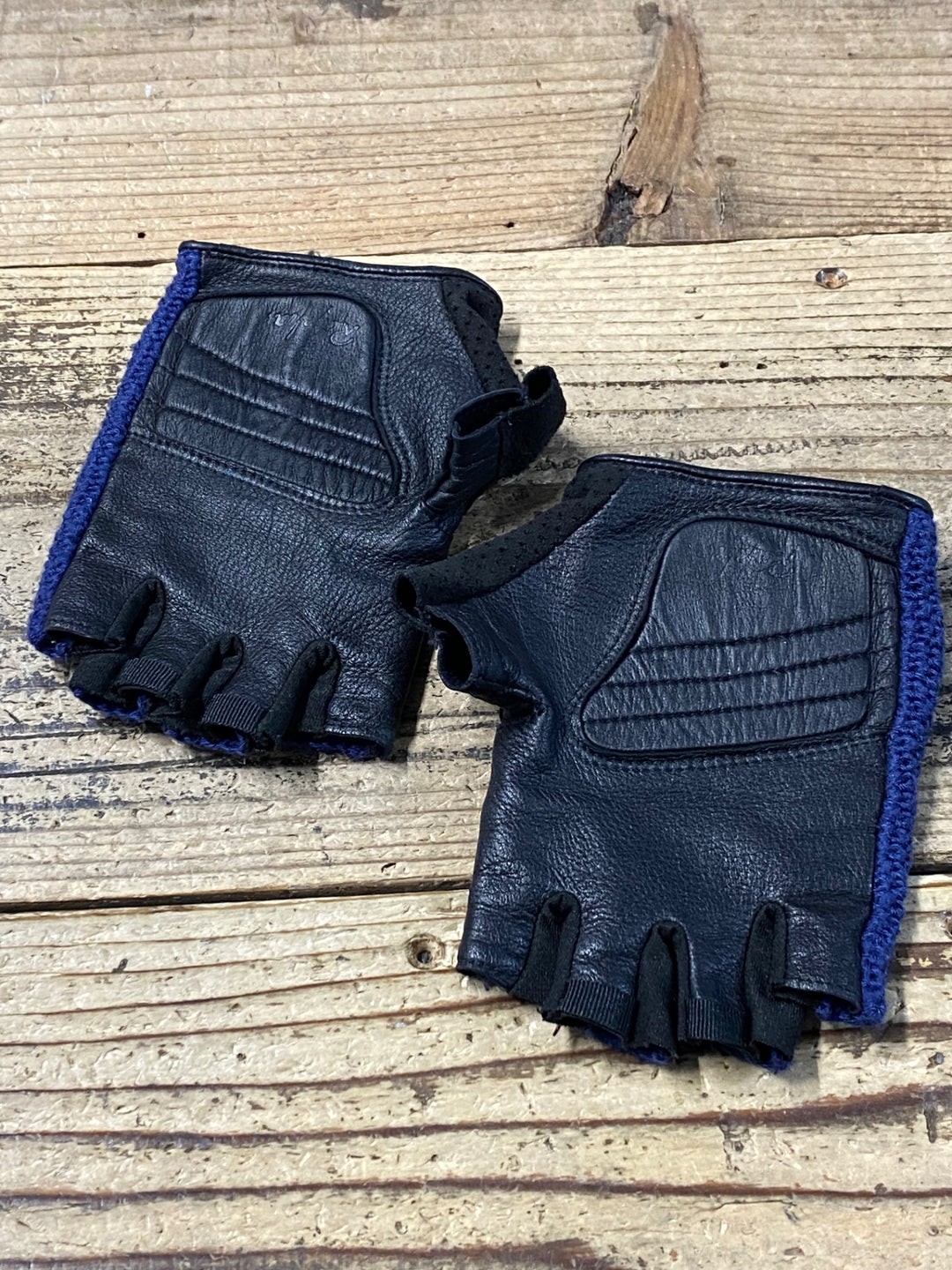 KB338 ラファ RAPHA レザー LEATHER 指切 グローブ L 紺