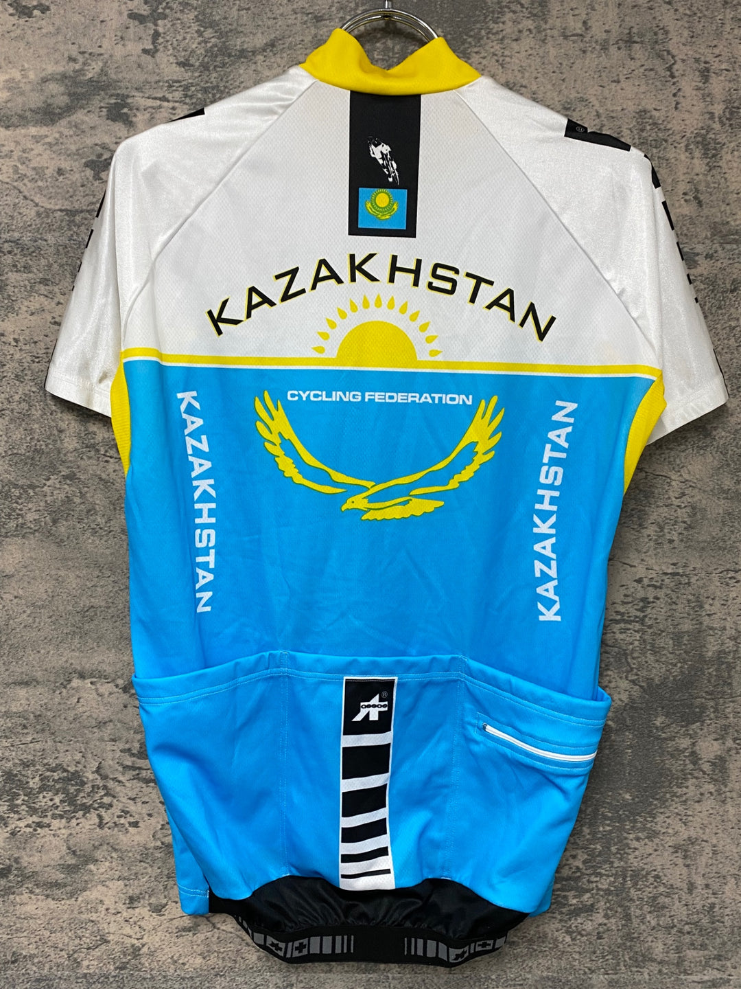 JH179 アソス ASSOS 半袖 サイクルジャージ 白 水 M KAZAKHSTAN