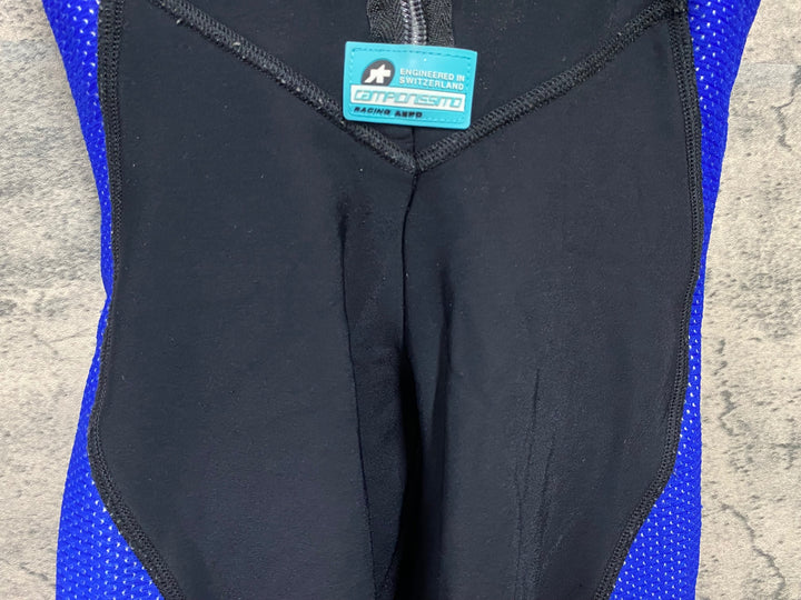 JS662 アソス ASSOS AIRBLOCK851 ビブタイツ 黒 青 M 裏起毛 タグカット ※擦れあり
