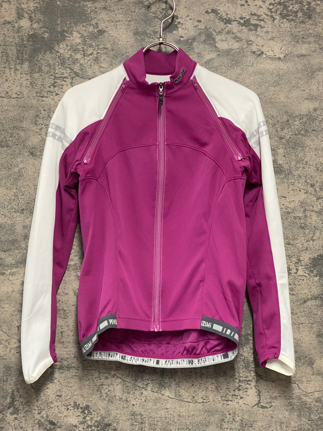 KD219 パールイズミ PEARL iZUMi UVロングスリーブジャージ 半袖/長袖 着脱式 サイクルジャージ M 赤紫 一部生地傷み