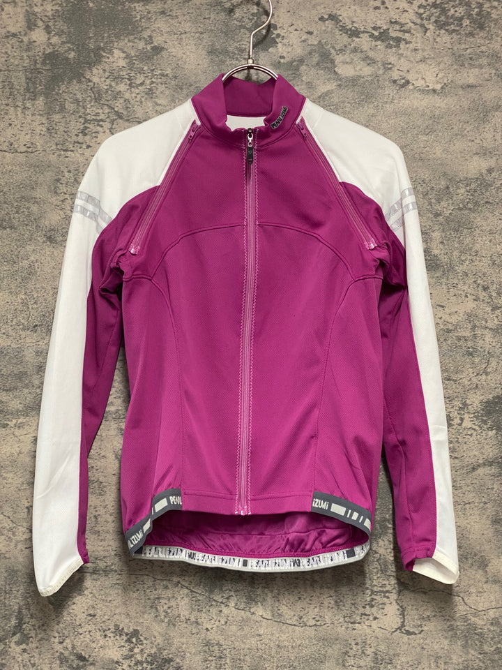 KD219 パールイズミ PEARL iZUMi UVロングスリーブジャージ 半袖/長袖 着脱式 サイクルジャージ M 赤紫 一部生地傷み