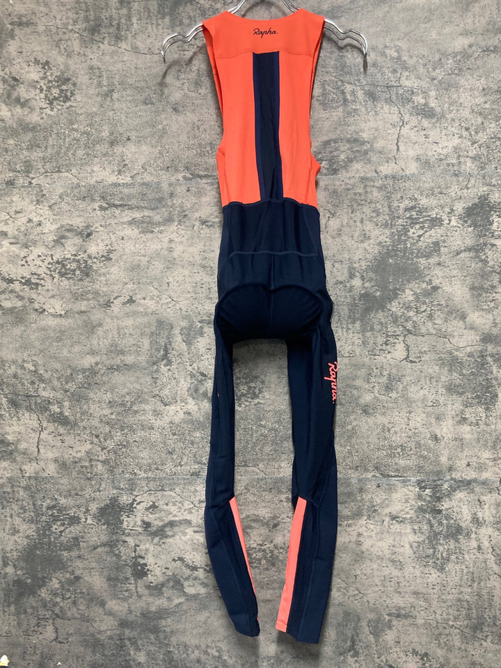 JE270 ラファ Rapha SOUPLESSE WINTER TIGHTS WITH PAD ビブタイツ ダークネイビー オレンジ レディース XXS 裏起毛