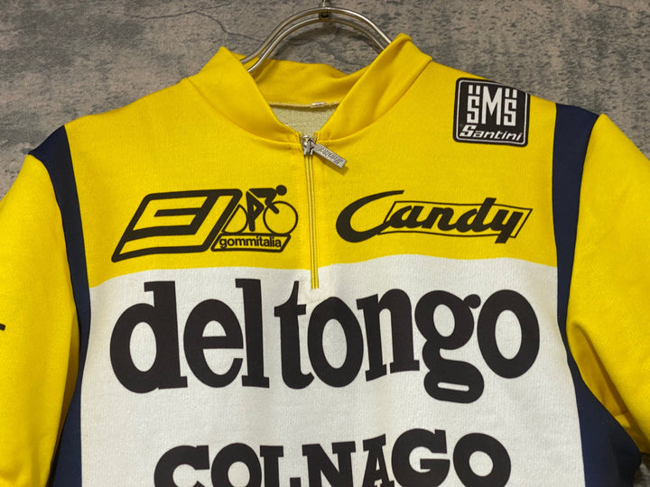 KF486 サンティーニ Santini ハーフジップ サイクルジャージ 黄 白 M COLNAGO ポリエステル