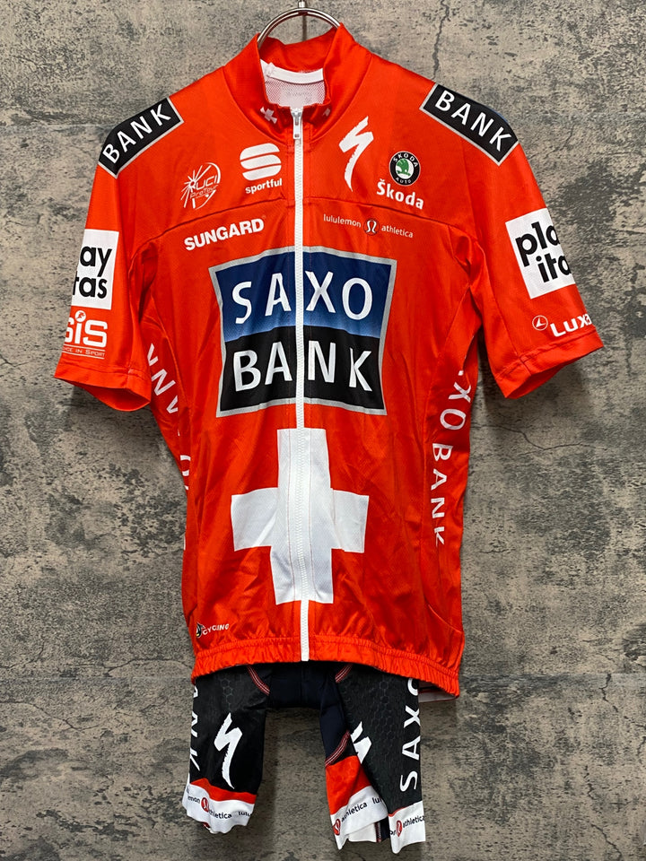 KL656 スポーツフル sportful 半袖 サイクルジャージ ビブショーツセット 白 赤 M SAXO BANK