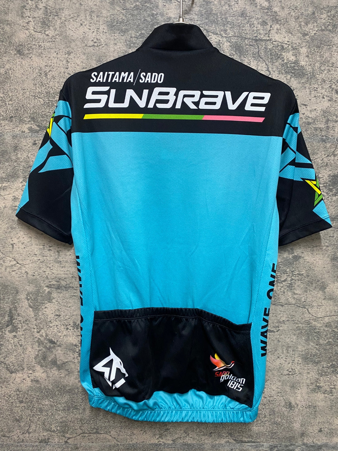 JS445 ウェイブワン WAVE ONE 半袖 サイクルジャージ 黒 ターコイズ M サンブレイブ 黒※スレ