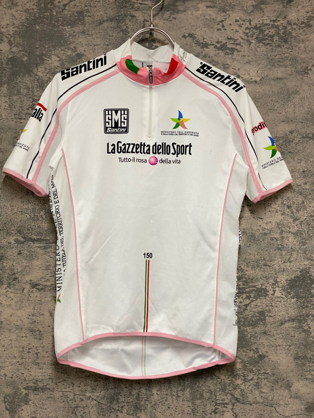 KG643 サンティーニ Santini 半袖 サイクルジャージ 白 M ハーフジップ ほつれ