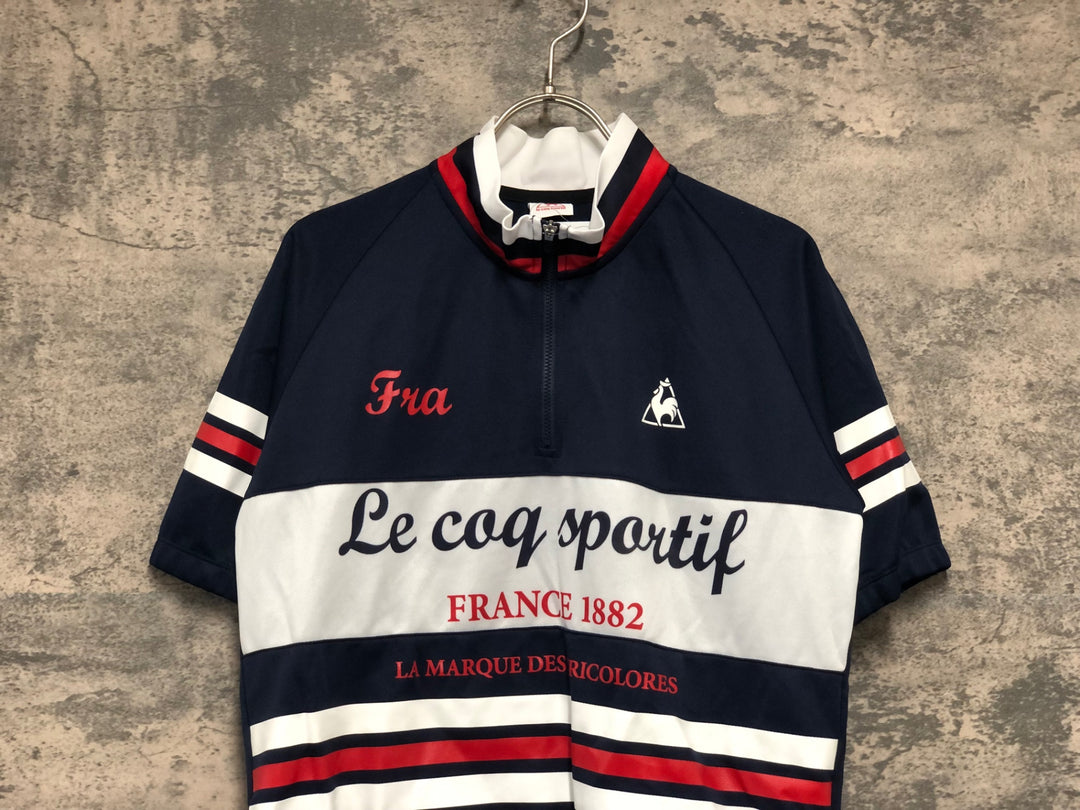 KK455 ルコックスポルティフ le coq sportif 半袖 サイクルジャージ 白 紺 O