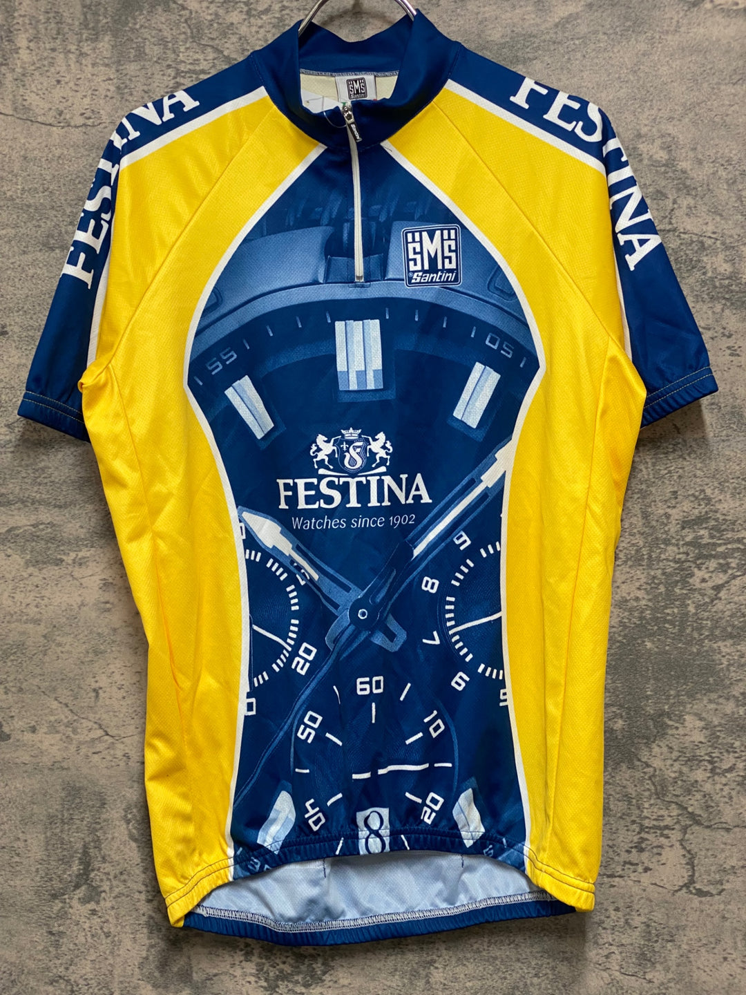 JK546 サンティーニ Santini 半袖 サイクルジャージ 青黄 L ハーフジップ FESTINA