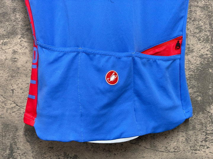 JU170 カステリ CASTELLI 半袖 サイクルジャージ 水色 赤 S