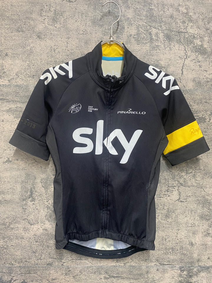 JN882 ラファ Rapha TEAM SHORT SLEEVE JERSEY TEAM SKY 半袖 サイクルジャージ 黒 黄 S ※擦れ