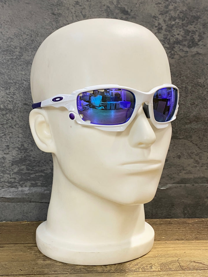 KE557 オークリー OAKLEY RACING JACKET サングラス アイウェア 白 紫 ※レンズ剥がれ擦れ