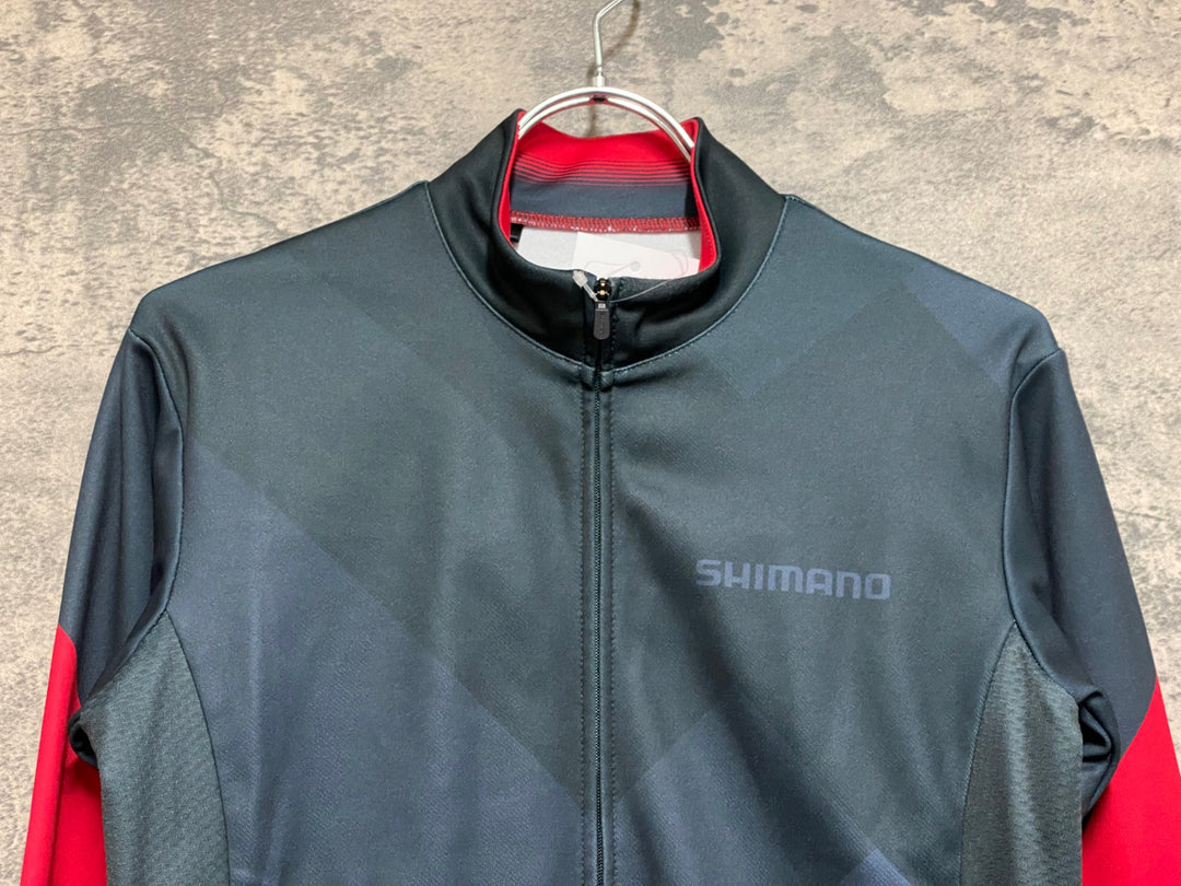 KD842 シマノ SHIMANO 長袖 サイクルジャージ 黒 赤 M 裏起毛