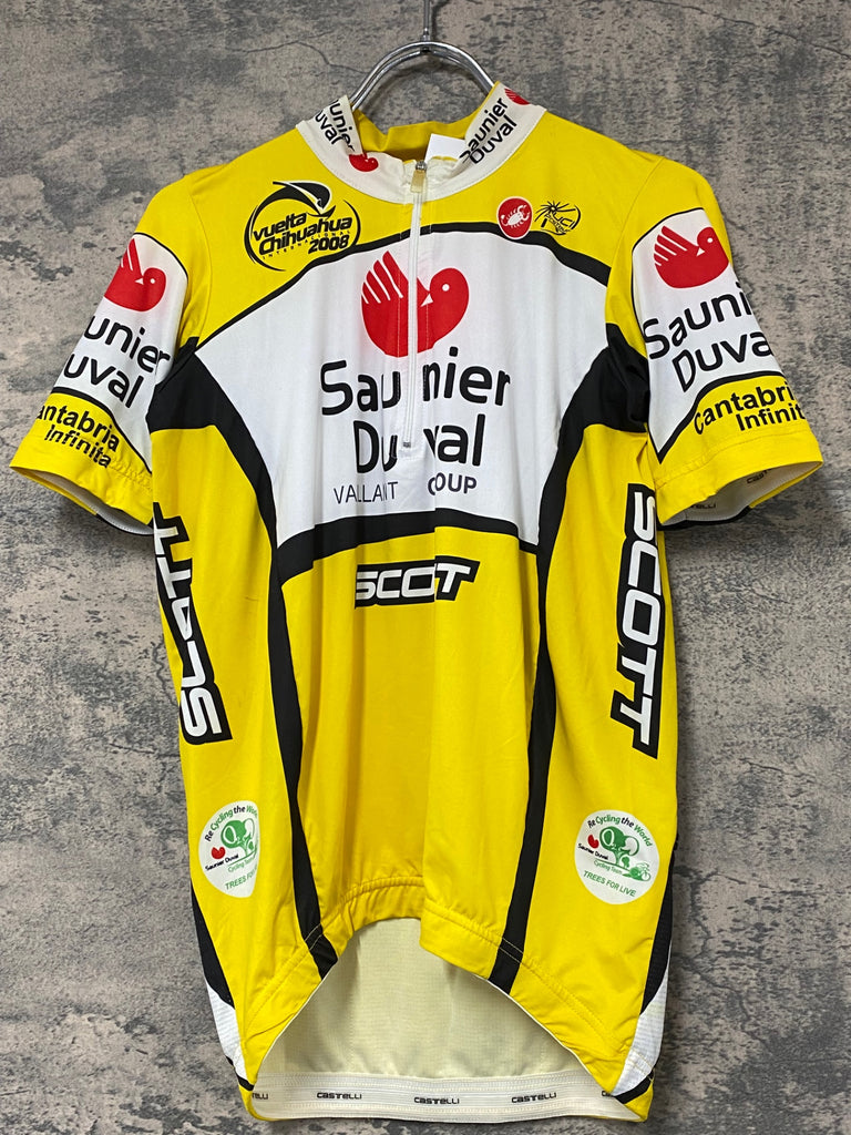 JG894 カステリ castelli 半袖サイクルジャージ 白黄 L Saunier Duval