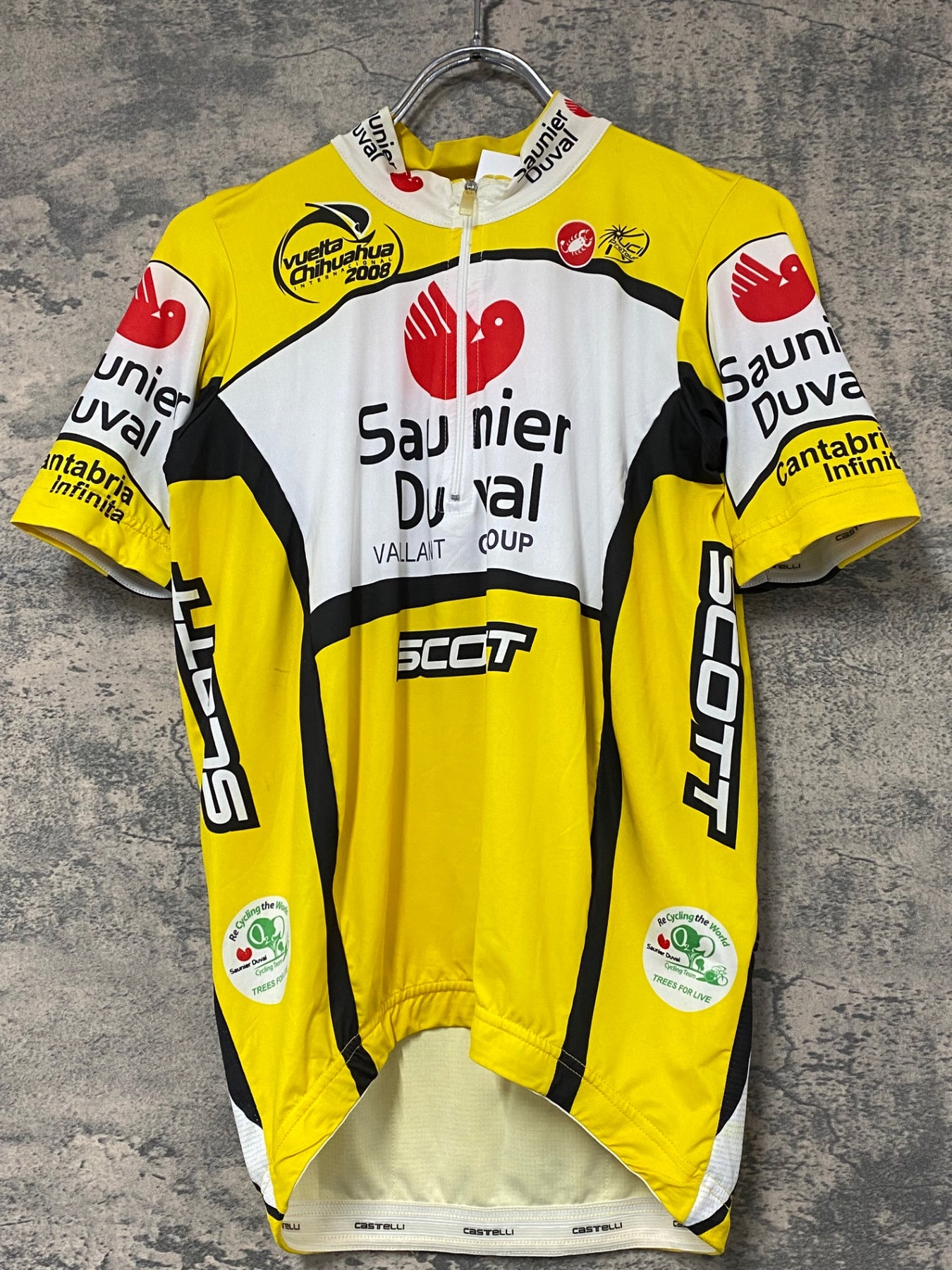 JG894 カステリ castelli 半袖サイクルジャージ 白黄 L Saunier Duval