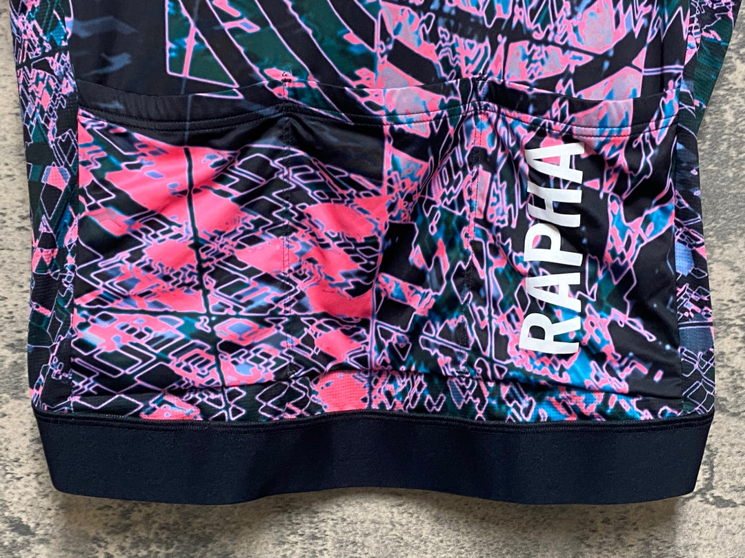 KO142 ラファ Rapha PRO TEAM TRAINING JERSEY 半袖 サイクルジャージ ピンク 黒 総柄 L EF