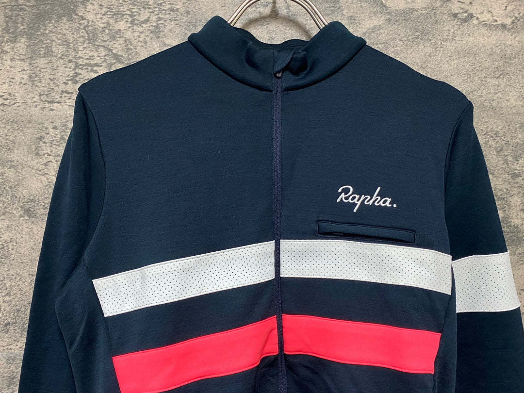 KH993 ラファ Rapha BREVET LONG SLEEVE JERSEY 長袖 サイクルジャージ 紺 S