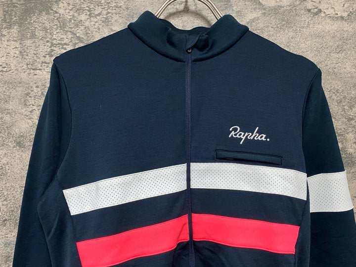 KH993 ラファ Rapha BREVET LONG SLEEVE JERSEY 長袖 サイクルジャージ 紺 S
