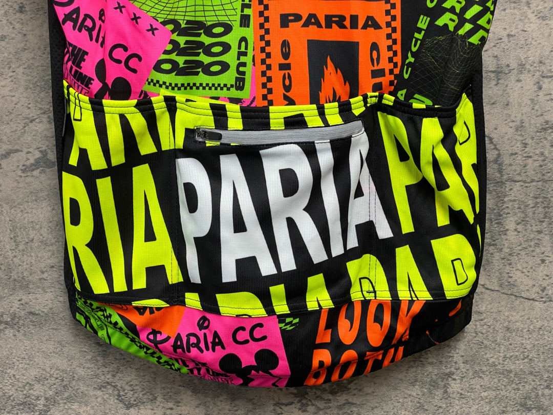 JY677 パリア PARIA 半袖 サイクルジャージ 黒 オレンジ 総柄 L 未使用