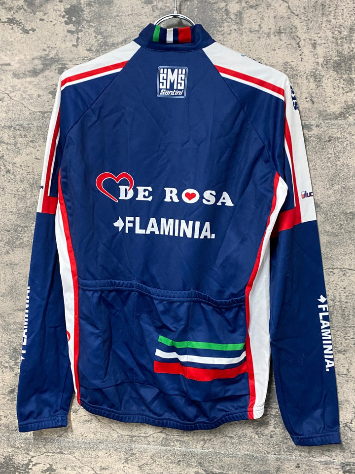KF186 サンティーニ Santini 長袖 サイクルジャージ ネイビー M 裏起毛 DE ROSA FLAMINIA
