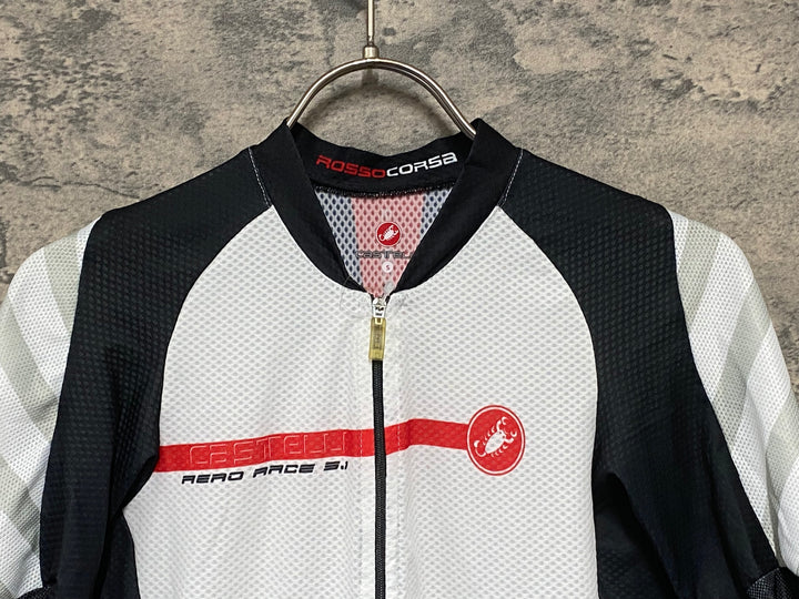JT066 カステリ CASTELLI 半袖サイクルジャージ 白黒 S メッシュ ほつれあり
