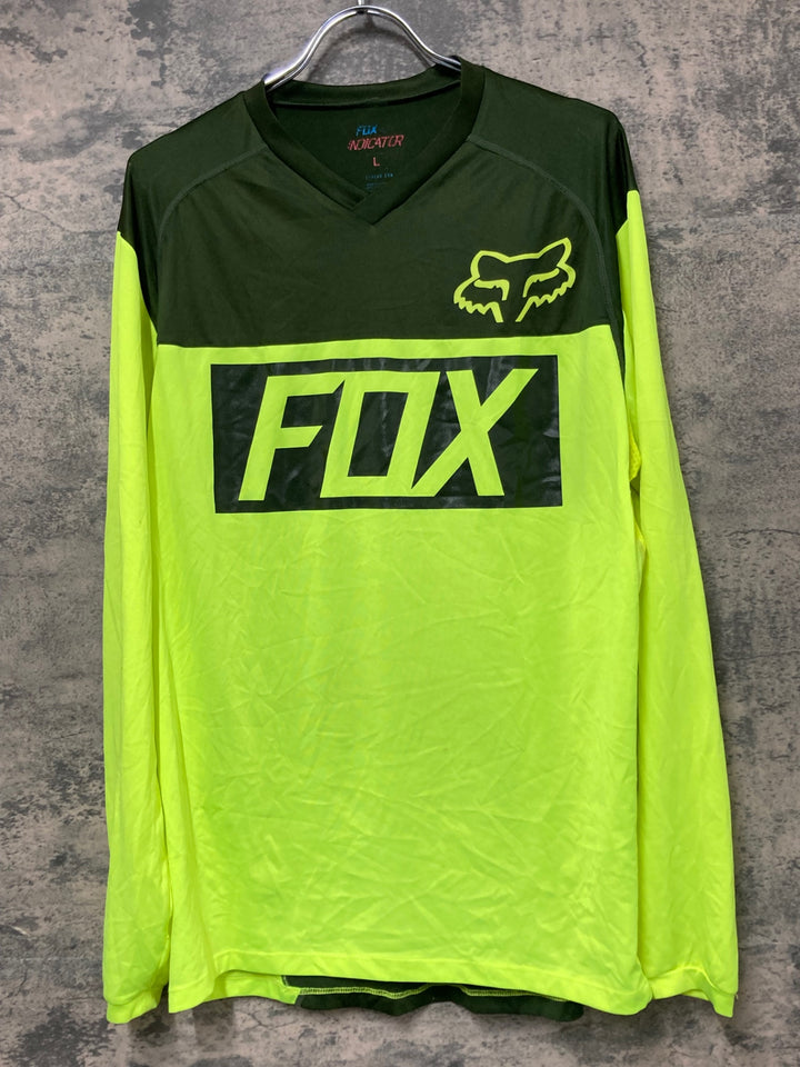 KC655 フォックス FOX INDICATOR 長袖 トレイルシャツ Vネック 緑 蛍光イエロー L