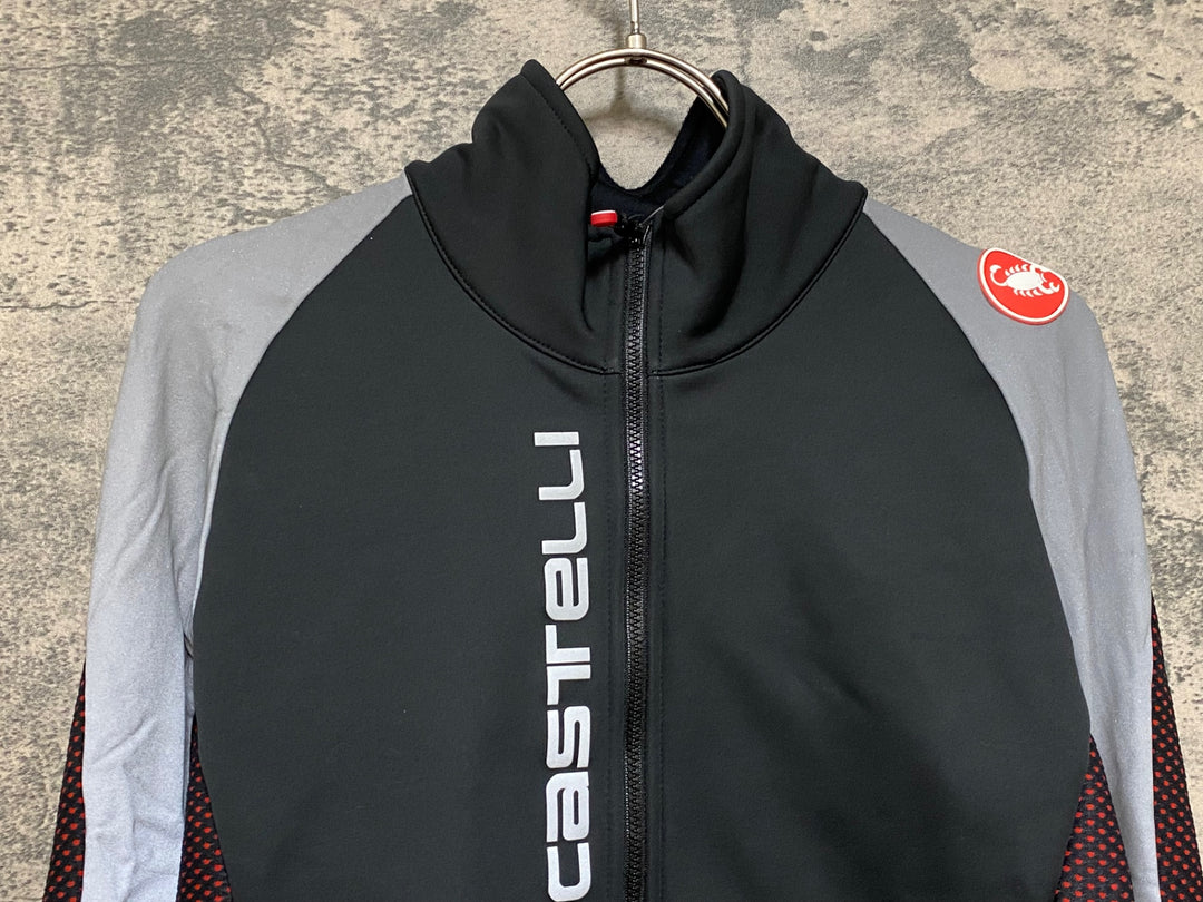 JS027 カステリ CASTELLI ソフトシェル 長袖 サイクルジャケット 黒 リフレクト L 裏起毛