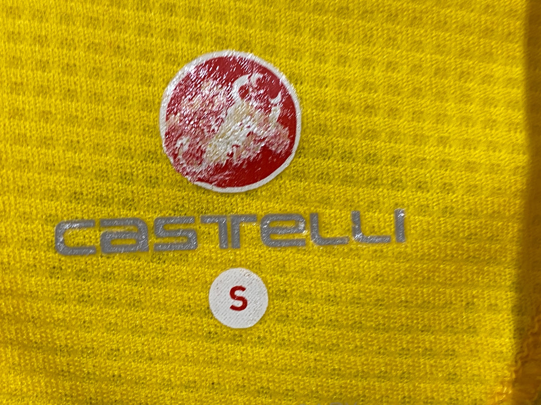 KG654 カステリ CASTELLI 半袖 サイクルジャージ 黄白 S ロゴ擦れ 汚れ