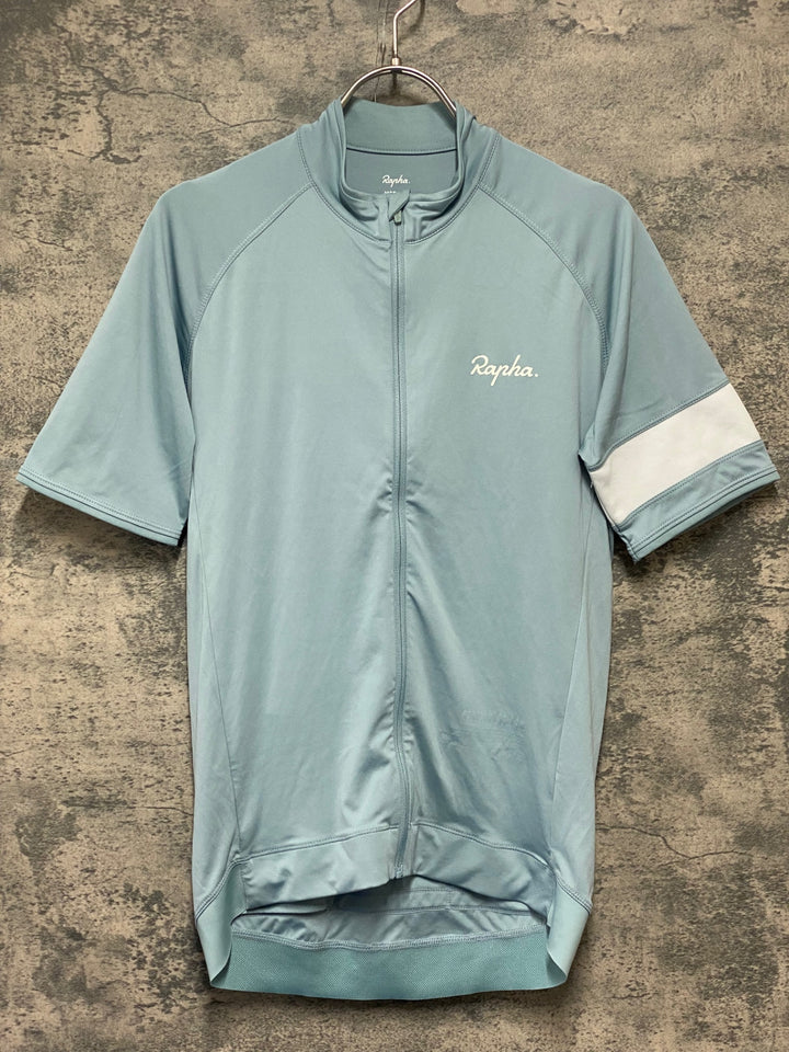 KM068 ラファ Rapha CORE JERSEY 半袖 サイクルジャージ 水色 S ※裾内側ほつれ強のためジャンク