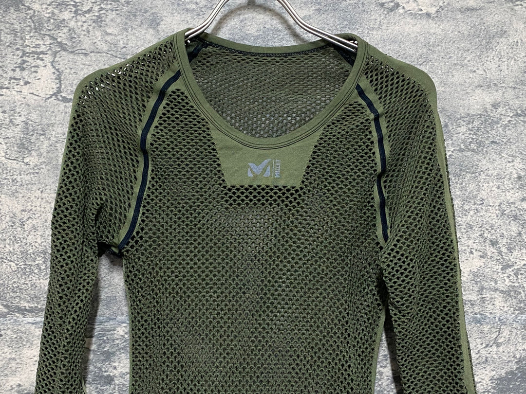 KF214 ミレ MILLET 長袖 メッシュ ベースレイヤー オリーブ S-M