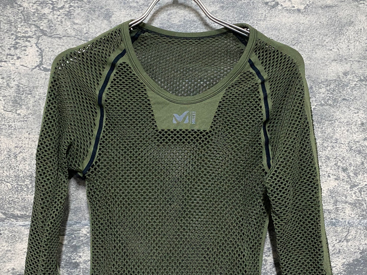 KF214 ミレ MILLET 長袖 メッシュ ベースレイヤー オリーブ S-M