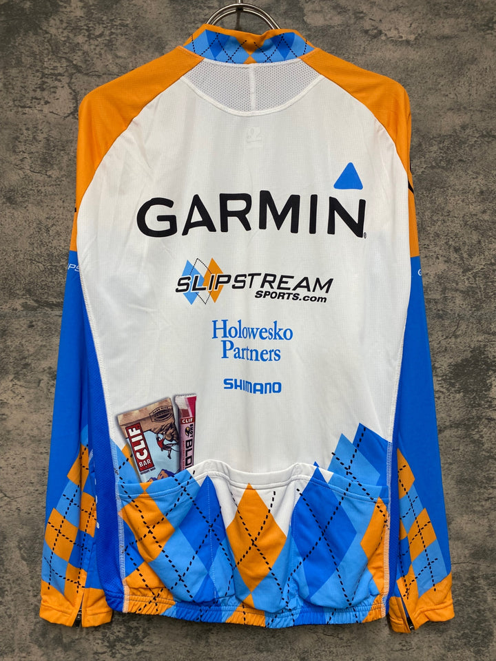 JN209 パールイズミ PEARL iZUMi GARMIN SLIPSTREAM 長袖 サイクルジャージ 白 オレンジ 水色 L