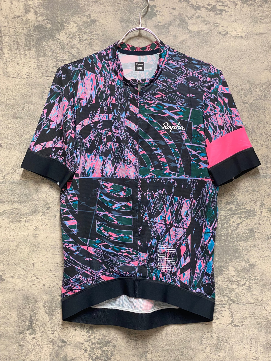 KO142 ラファ Rapha PRO TEAM TRAINING JERSEY 半袖 サイクルジャージ ピンク 黒 総柄 L EF