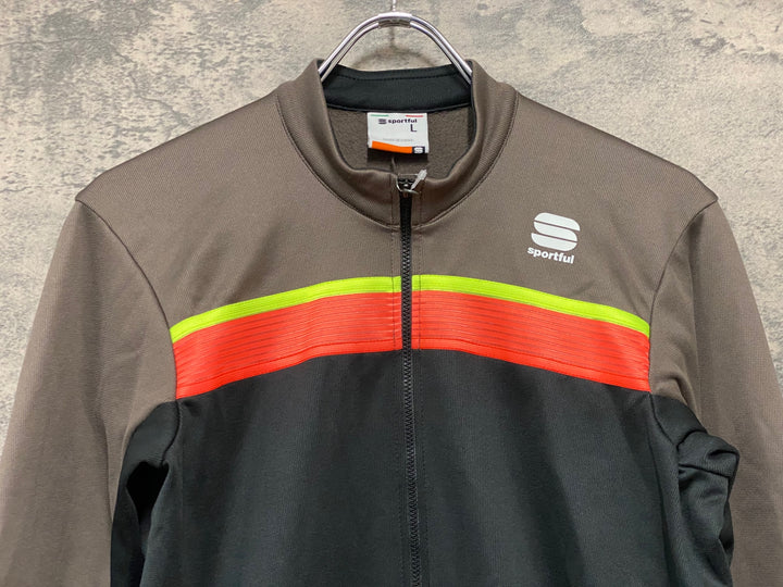 JZ007 スポーツフル sportful 長袖 サイクルジャージ 黒 茶 L 裏起毛