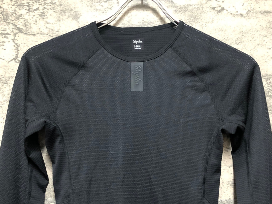KM112 ラファ Rapha WOMEN'S LIGHTWEIGHT BASE LAYER 長袖 ベースレイヤー 黒 XS 腰回り ※擦れ大