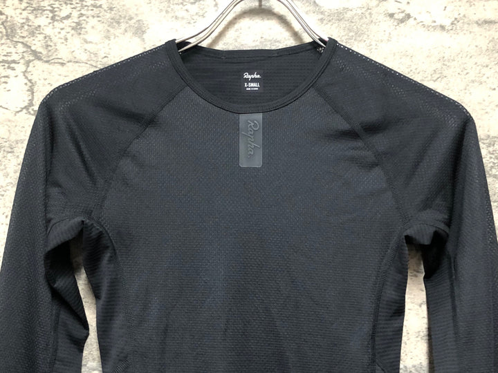 KM112 ラファ Rapha WOMEN'S LIGHTWEIGHT BASE LAYER 長袖 ベースレイヤー 黒 XS 腰回り ※擦れ大