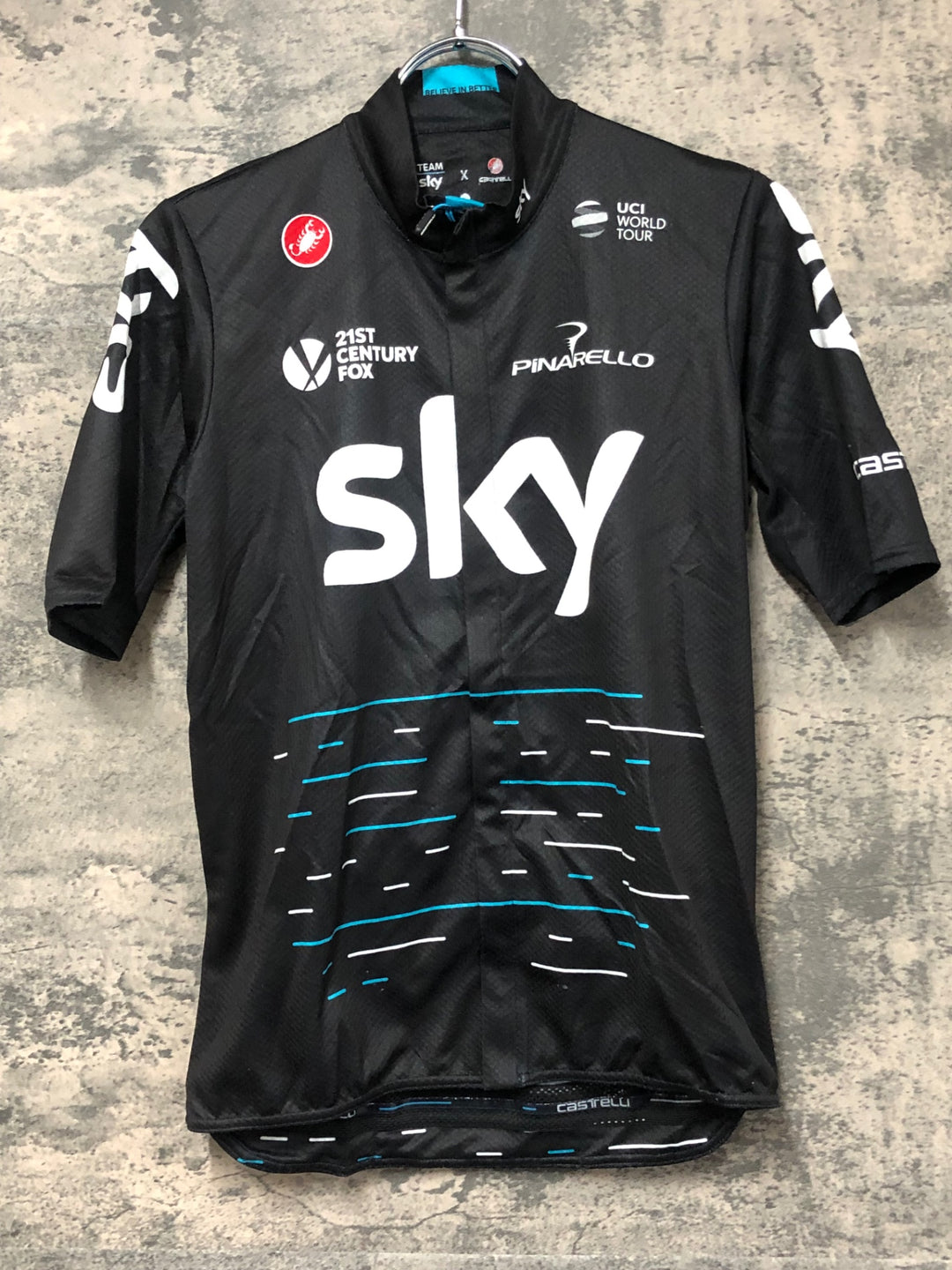JV913 カステリ CASTELLI 半袖 サイクルジャージ 黒 M TEAM Sky ※サイズロゴ劣化