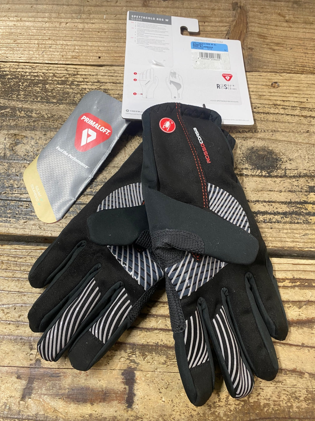 JT746 カステリ CASTELLI ロッソコルサ ROSSOCORSA 長指 裏起毛 ウィメンズ サイクルグローブ 黒 M