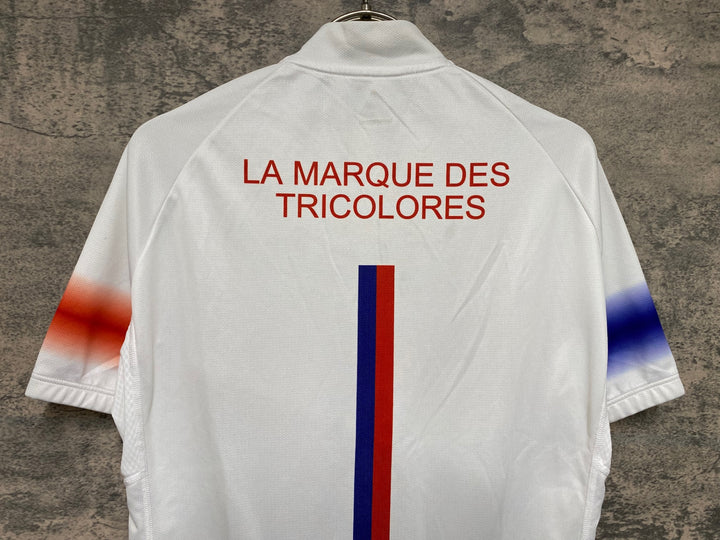 JN191 ルコックスポルティフ le coq sportif 半袖 サイクルジャージ 白 赤 青 L ※ほつれ