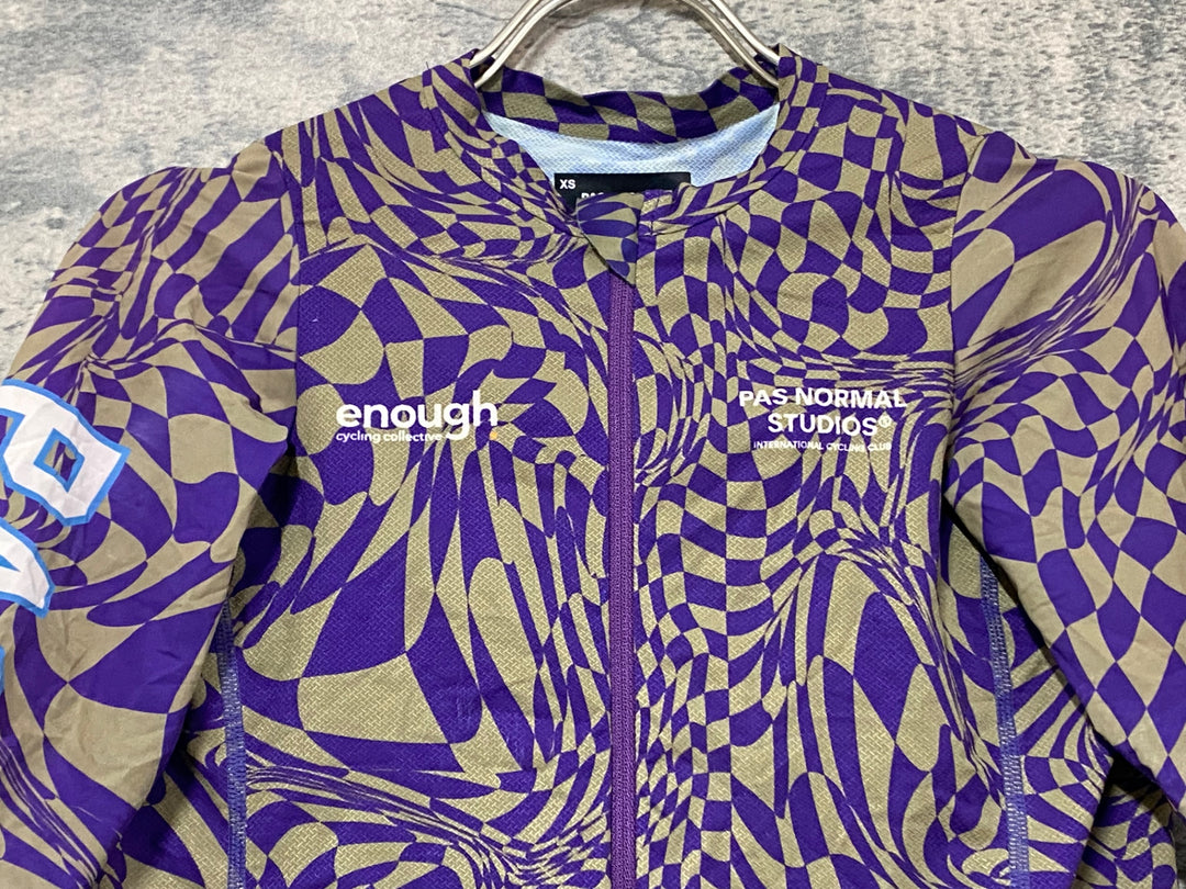 KJ493 パスノーマルスタジオ Pas Normal Studios× Enough Cycling 半袖 サイクルジャージ 黄 紫 総柄 XS